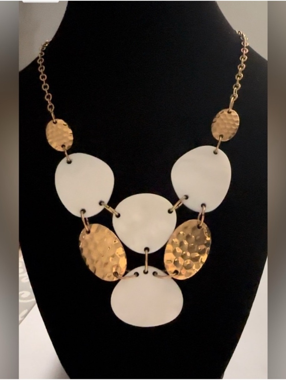 Gold and White Statement Bib Necklace - Women Jewelry